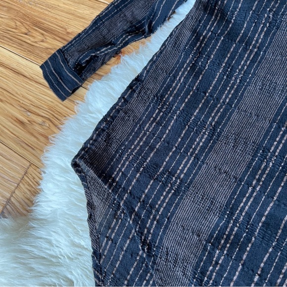 Free People Striped Button Up Tunic Black Brown XS - Picture 4 of 10